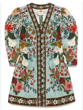 FARM Rio Aqua Floral Embroidered V-Neck Mini Dress